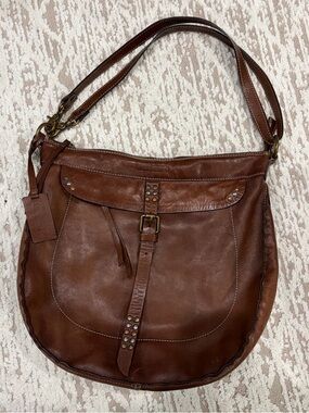 PIKOLINOS Chestnut Brown Leather Buckle-Front Shoulder Bag